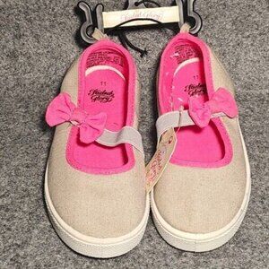 Faded Glory Toddler Girls Canvas Flats – Beige/Pink, Size 11